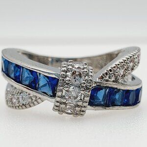 🔥New 💙Blue Diamond CZ💎 925 Silver Plated Punk Party Cocktail Ring, GPMB1403